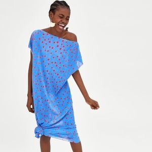 blue dress with red polka dots